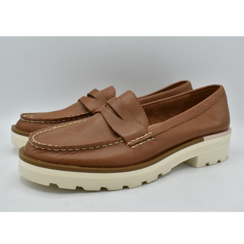 Sperry Women Size 8.5 Chunky Penny Tan Bronzer Leather Lug Penny Loafers Shoes